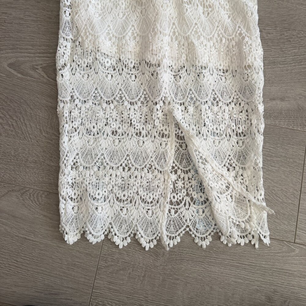 SLIDE SHOW Lace Midi Dress White Blue Black Trim Size 6 Sleeveless - Picture 4 of 9